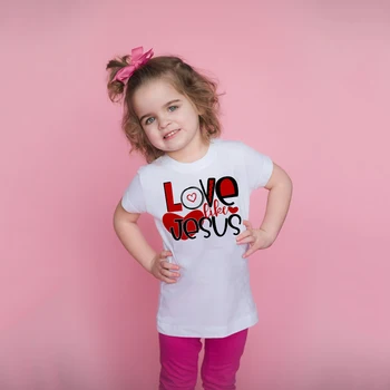 Fashion Clothes Love Like Jesus Kids Valentine's Day Tshirts Christian Heart Quote T-Shirt For Girls Boys Religious Saying 1