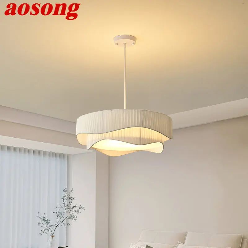 

AOSONG Modern Pendant Chandelier Light LED Creativity Vintage Pleats White Hanging Lamp For Home Dining Room Bedroom