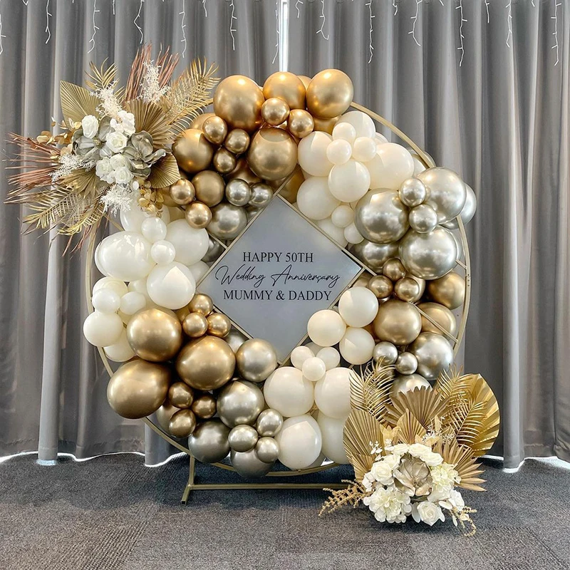 

White Gold Wedding Balloon Arch Kit Chrome Metallic Champagne Gold Balloons Birthday Anniversay Engagement Decoration