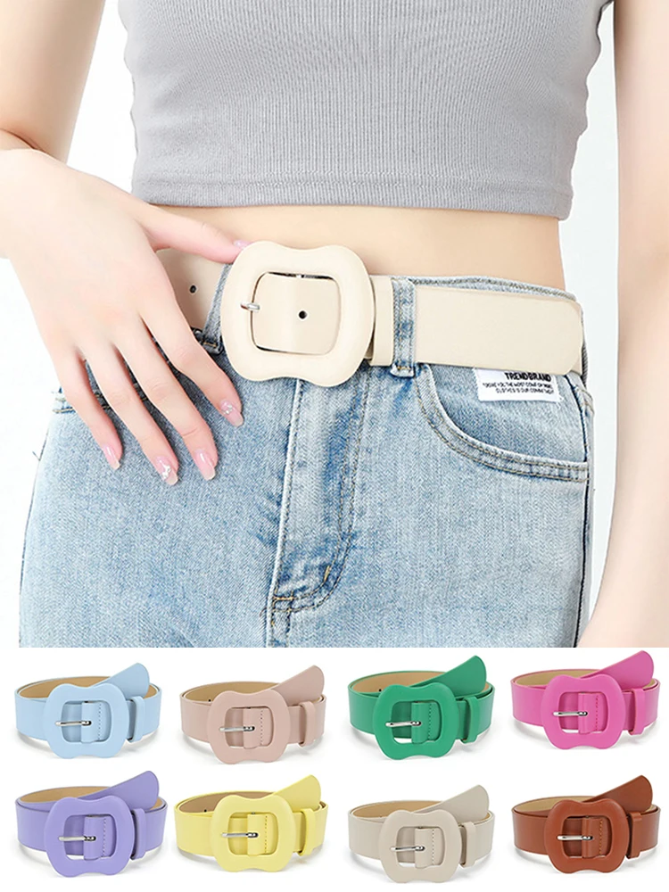 

Female Fashion Candy Color Belt Simple Metal Buckle Belt For Women Solid PU Leather Suit Jeans Clothing Accessories Waist Belt