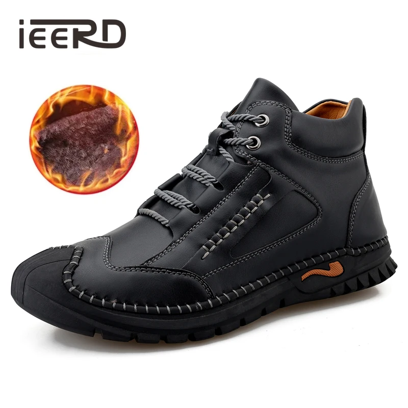 

Winter Men Boots Leather Ankle Tooling Boots Outdoor Autumn Hombres Botas Men Casual Boots With Fur