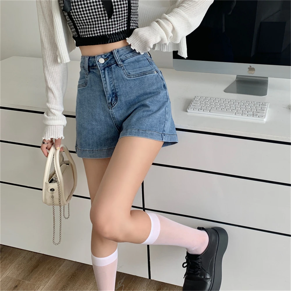 2023 New Spring/Summer Women's A-line Jeans Small Slim Tall Waist Straight Black Shorts