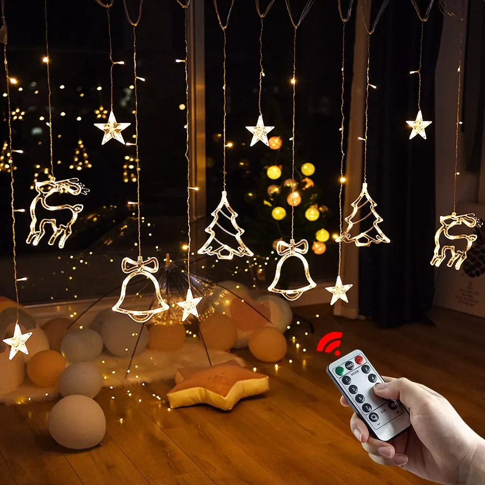 

Christmas Decor String Garland Curtain Light LED For Wedding Home Christmas Tree Ornament 2022 Navidad Xmas Gift 2023 New Year
