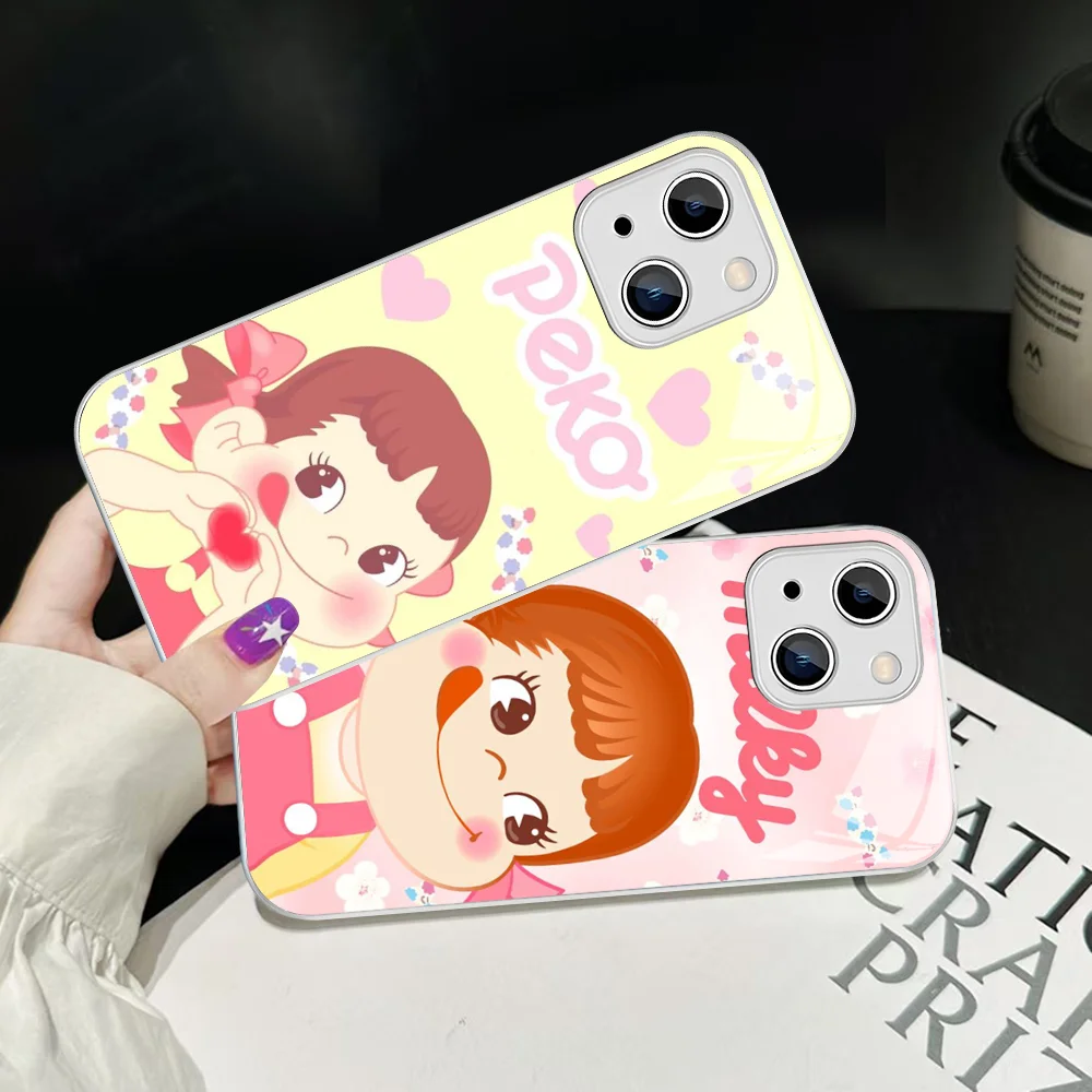 Чехол для телефона Fujiya Milky Peko-Chan из закаленного стекла iphone 14 13 12 11 Pro Mini XS MAX 14Plus X XR