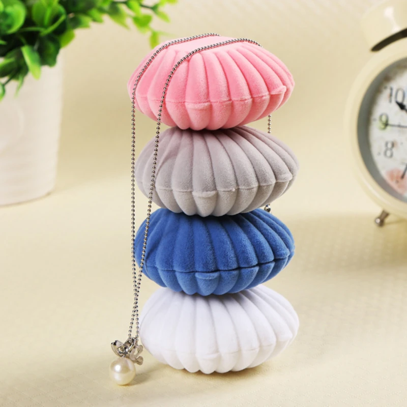 

1 Pc Lovely Shell Shape Flannel Jewelry Box Wedding Engagement Ring Box For Earrings Necklace Bracelet Display Gift Box Holder