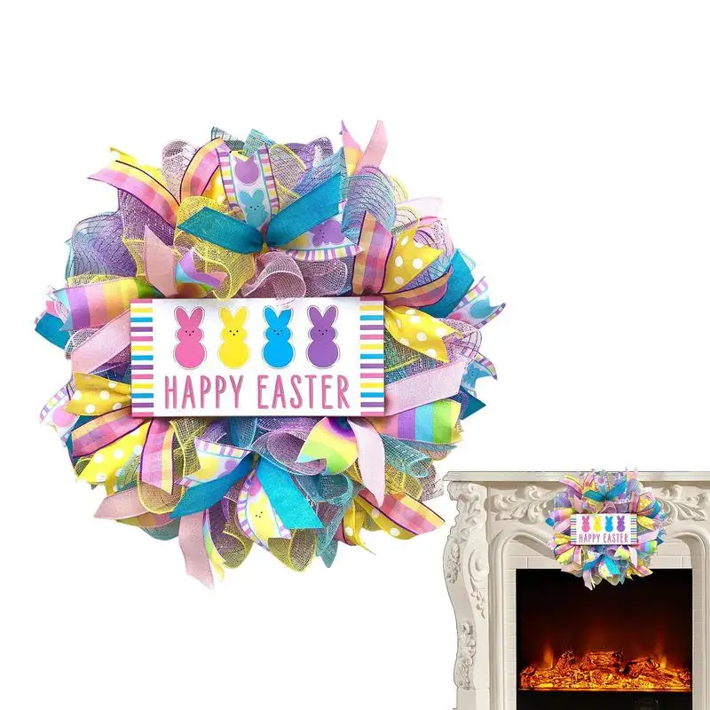 

Пасхальный венок с кроликом, весеннее украшение 13,8 дюйма, пасхальные украшения для улицы и помещений