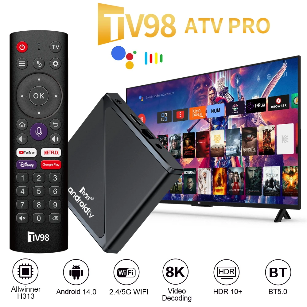 Salange Android Tv98 Atv Pro Set Top Box 1 Гб/2 Гб Озу 8 Гб/16 Пзу Bt 5.0 Smart Iptv Hdmi 2.0 Usb 4k @ 60 Гц С Пультом