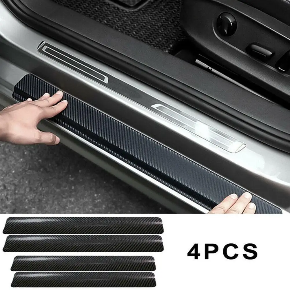 

4Pcs with Scraper Car Door Protector Universal Plate Stickers Carbon Fiber Look Car Sticker Sill Scuff Cover Anti Scratch Decal