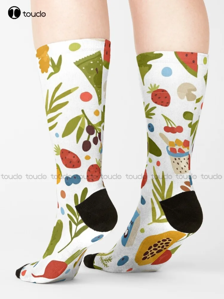 Merry Vegan Christmas Pattern Vegetables Cartoon Healthy Fruits Socks Slipper Socks Men Comfortable Best Girls Sports Cartoon