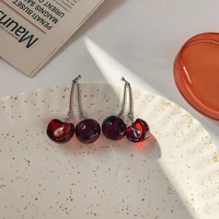 lovely red colour crystal cherry pendant earring for women perspective resin cz zirconia fruit long earring cute accessories
