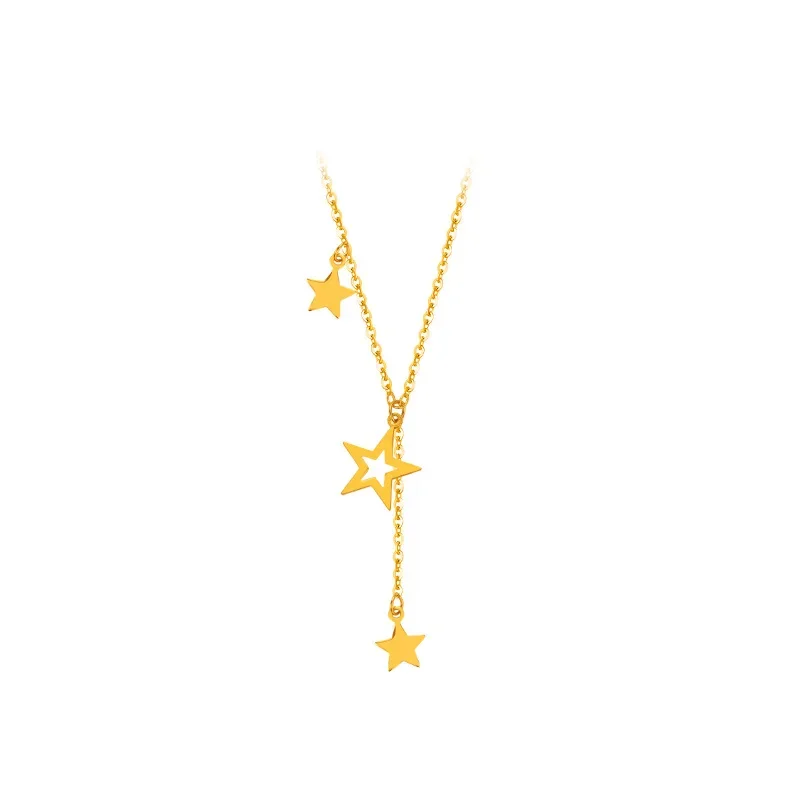 Простое Ожерелье из настоящего золота 24 К желтого с цыганской звездой 9999