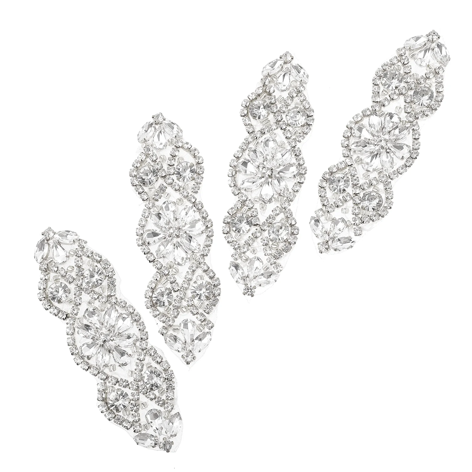

4pcs Rhinestone Applique Rhinestone Iron on Patch for Bridal Dress Belt
