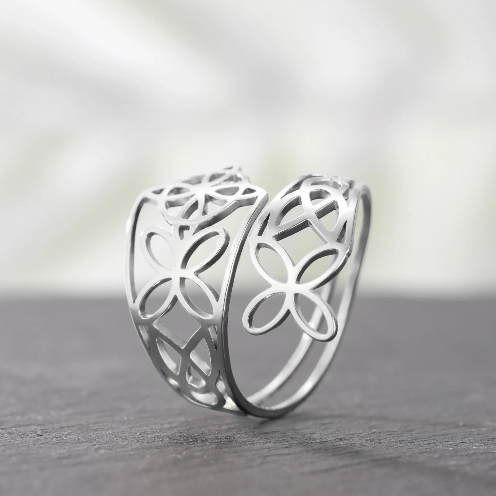 Witch Knot Wide Finger Ring para As Mulheres Irlandês Celtic Anel Aberto de Aço Inoxidável Amuleto Vintage Aniversário Jóias