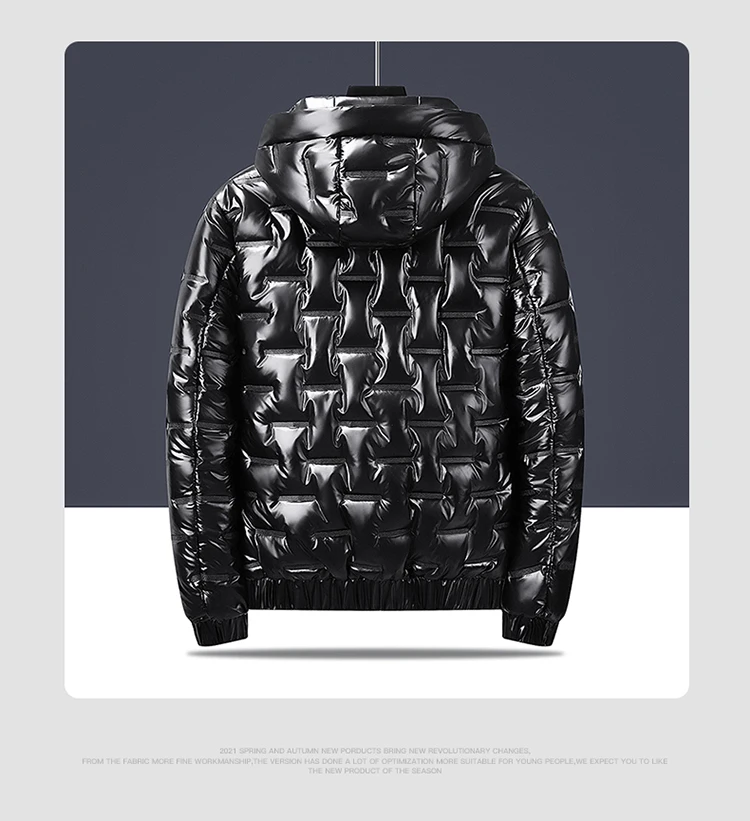 2022 new winter men's Hooded Coat trend leisure bright face Pu cotton padded jacket short cotton padded jacket Asian size m-4xl