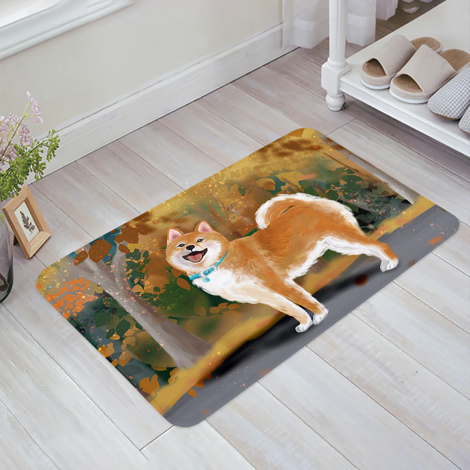

Осенний коврик Akita с изображением собак и листьев, нескользящий коврик для ванной, напольный коврик для дома, входа, гостиной, балкона, наруж...