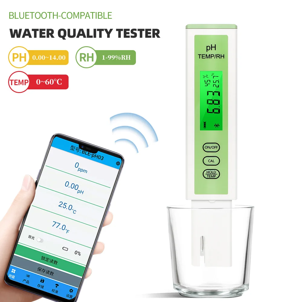 

3 in 1 Digital Water Quality Tester Bluetooth-compatible Humidity Ph Meter Real-time Online Monitoring Water Temperature Meter