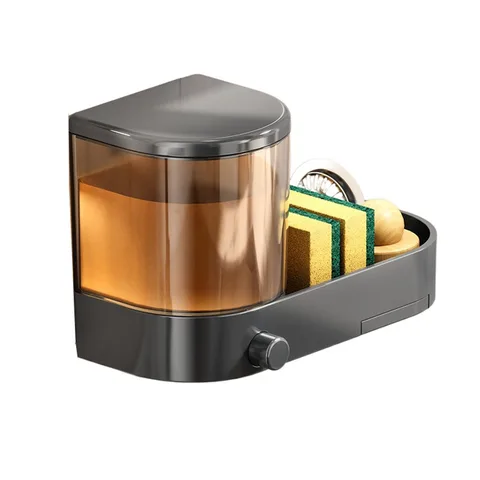 Настенный дозатор кухонного мыла 1200 мл с держателем для губки и сливным поддоном, ручной пресс, держатель для жидкости, большая емкость без перфорации