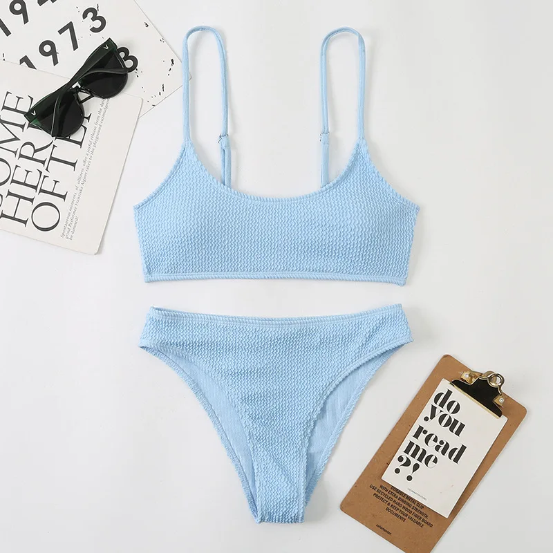 

Лето 2023, комплект бикини без рукавов, купальник из двух частей, плавательная одежда с низкой талией, пляжный купальный костюм