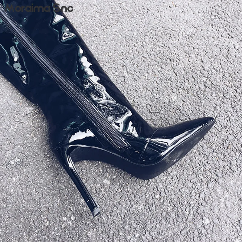 Golden Patent Leather Shiny Boots Pointed Toe Stiletto High-Heel Catwalk Nightclub Women's Boots Fashion Over-The-Knee Boots