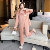 pyjama pour femme long sleeve lace sleepwear sation silk luxury fashion pijama mujer pajamas nigthwear