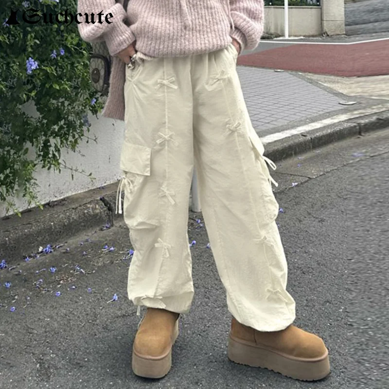 Хип-хоп женские повседневные брюки на завязках с бантом и карманами