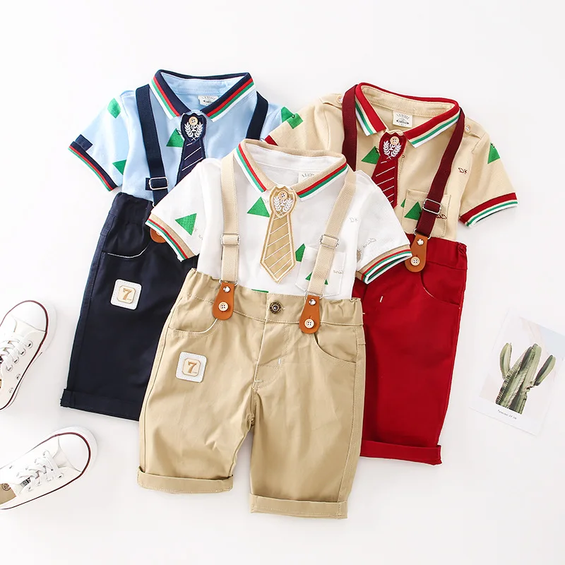 

Летний костюм джентльмена; Стильный комплект одежды для маленьких мальчиков; Одежда для новорожденных; Комплект из 2 предметов; Футболка с к...