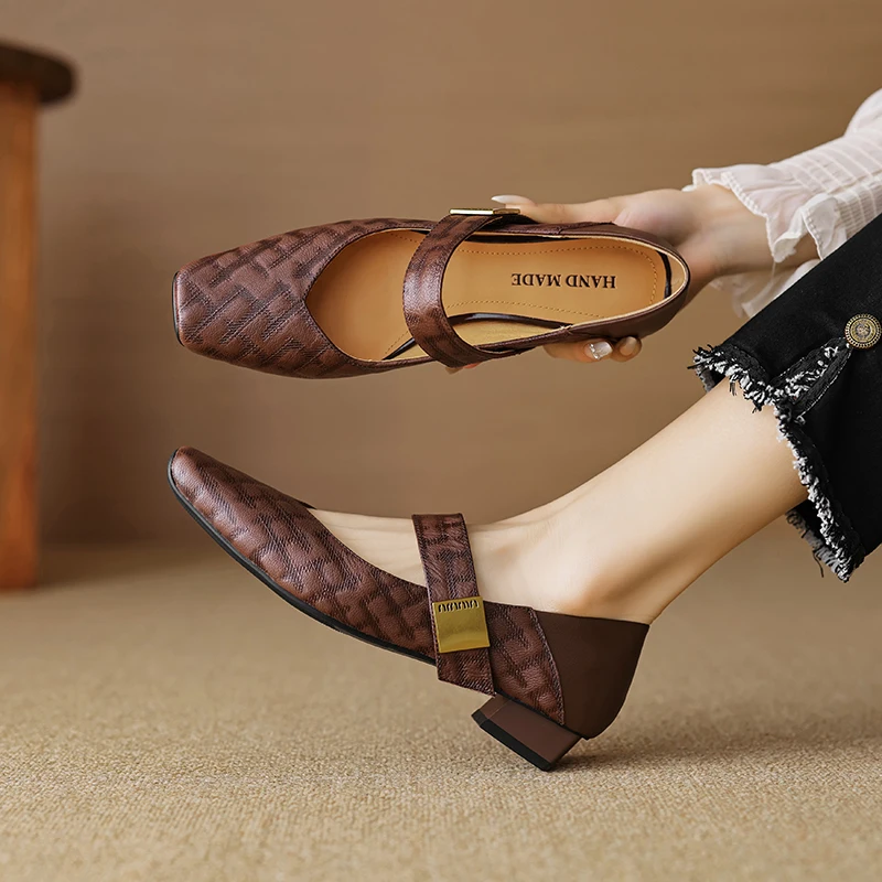 Женские туфли-лодочки из натуральной кожи с квадратным носком 22-2024 см