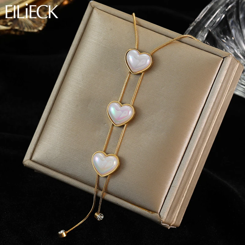 

EILIECK 316L Stainless Steel Heart Pearl Tassel Long Pendant Necklace For Women Fashion Choker Chain Neck Jewelry Party Gift