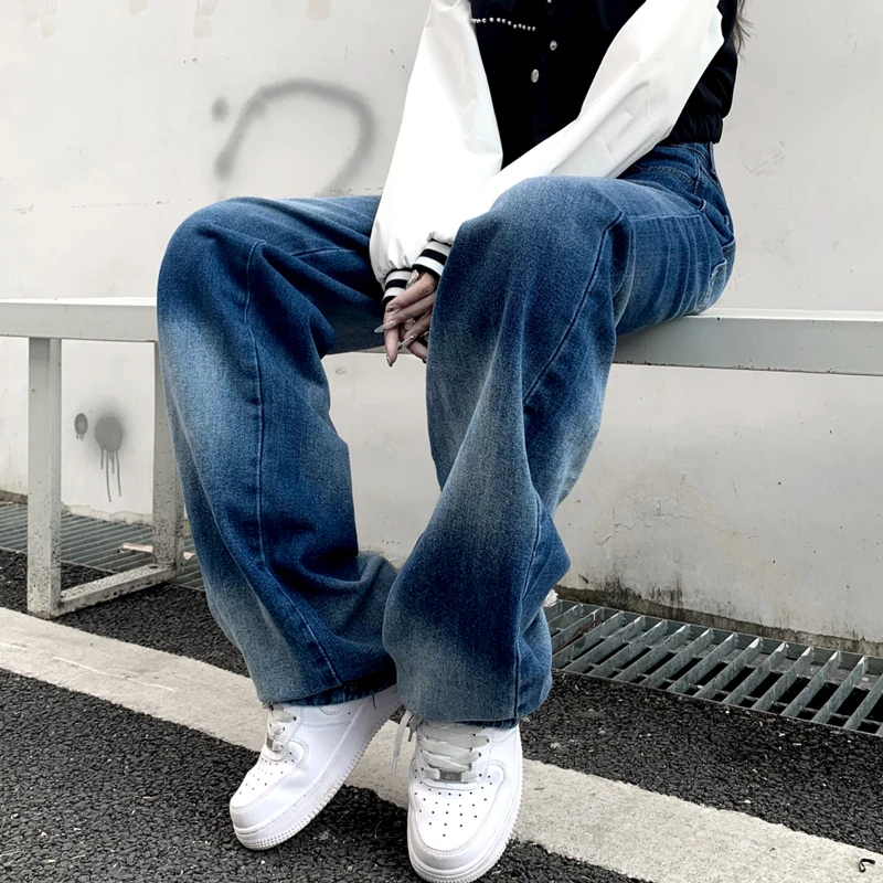 Gradient Tie Dye Wide Leg Jeans for Teenage Girls Fashion Trends Streetwear Bottoms Womens Distressed Denim Pants Casual Clothes