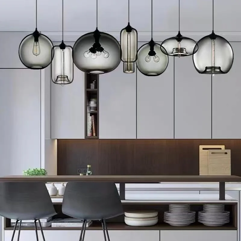 

Creative Design Bar Pendant Lights Restaurant Clear Colorful Glass Lampshade Living Room Edison LED Hanging Lamp for Dining Room
