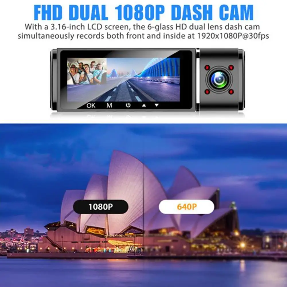 Dual Camera Car Dash Cam Dvr Registrator Full HD 1080P Video Recorder Front And Inside Cabin For Uber Taxi Drivers |
