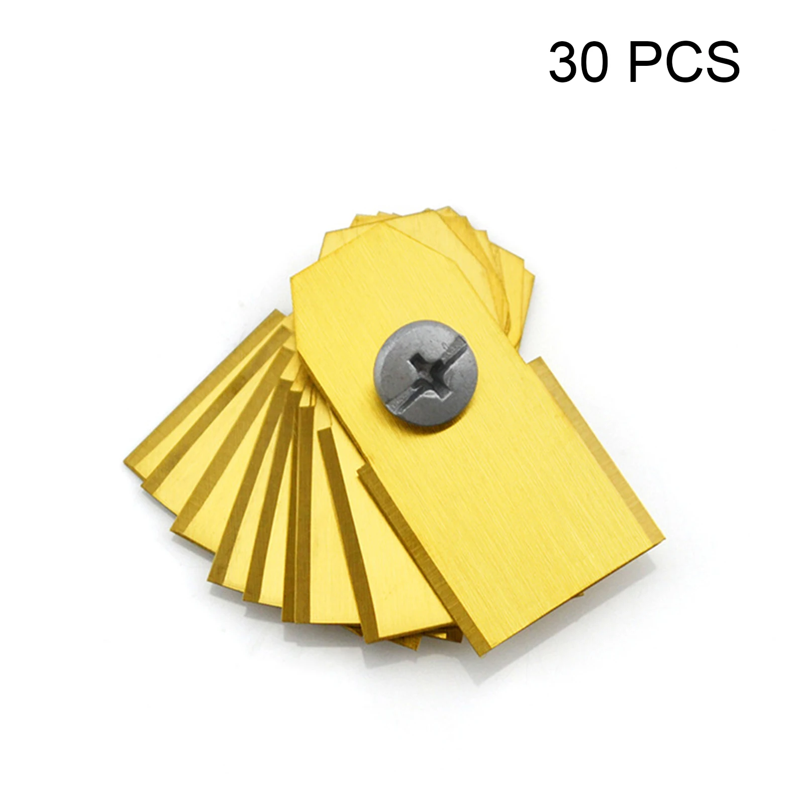 

30PCS Gold/Silver Lawn Mower Blades 35*18*0.75mm Stainless Steel Lawn Mower Blades Mowing Machine Accessories