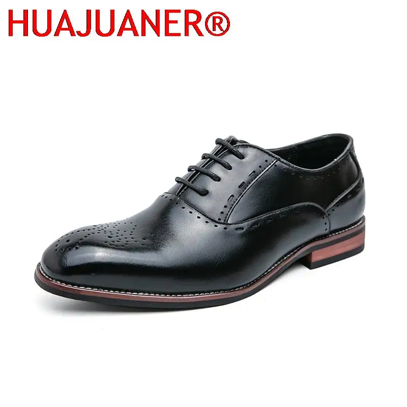 

Fashion Leather Shoes Flats Mens British Brogue Dress Shoes Elegantes Business Oxford Shoes for Men Wedding Party Shoes Loafers