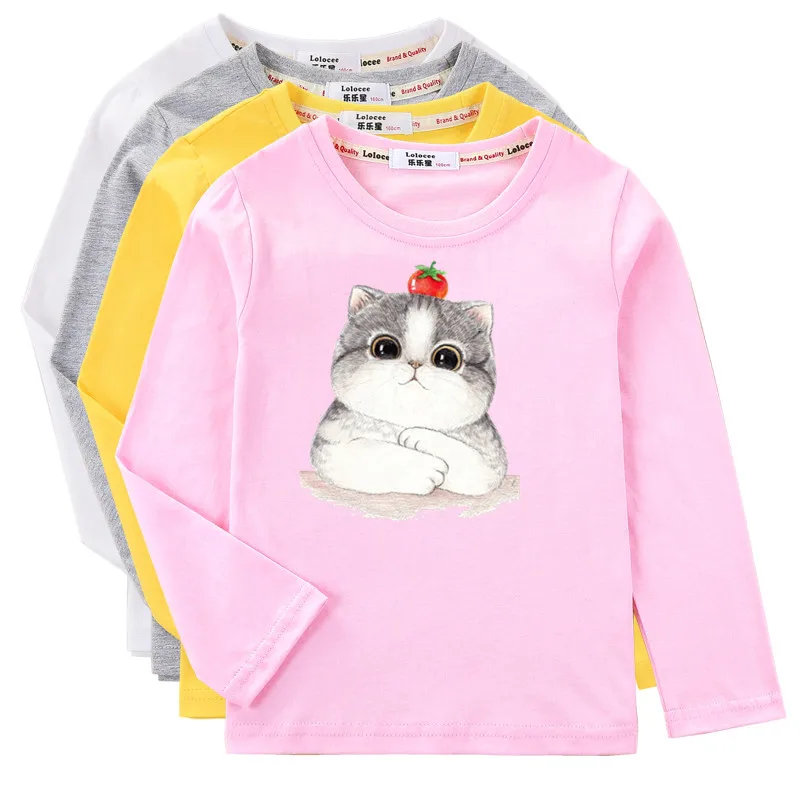 Aimi Lakana Baby Girls Cute Animal T-Shirt Kids Kitty & Cat Tops Spring Autumn Cotton Clothing Girl Tees
