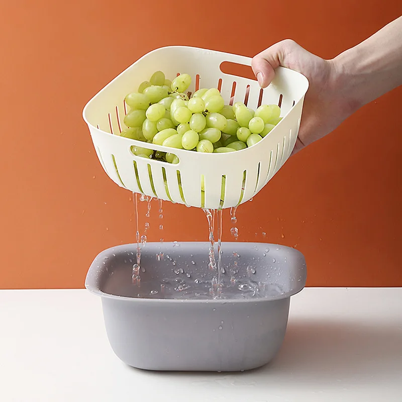 

Kitchen Transparent Double-layer Fruit and Vegetable Draining Basket Fruit Storage Basket Washing Vegetable Basket Storage Box