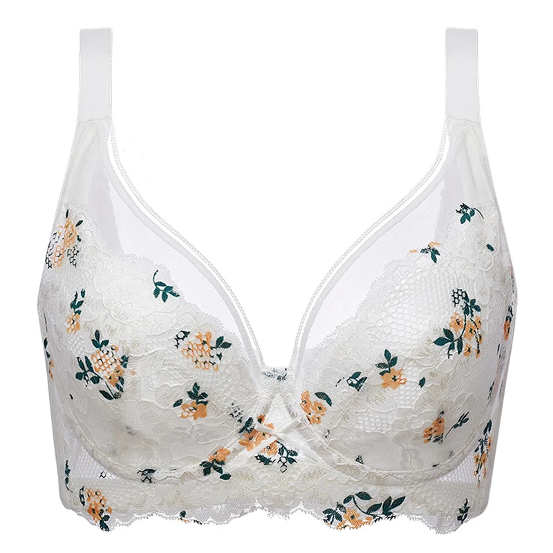 Womens Soft Cups Minimizer Bra Full Coverage Non Padded Underwire Lace Floral Push Up Bra Female Lingerie 32 34 36 38 40 C D E F
