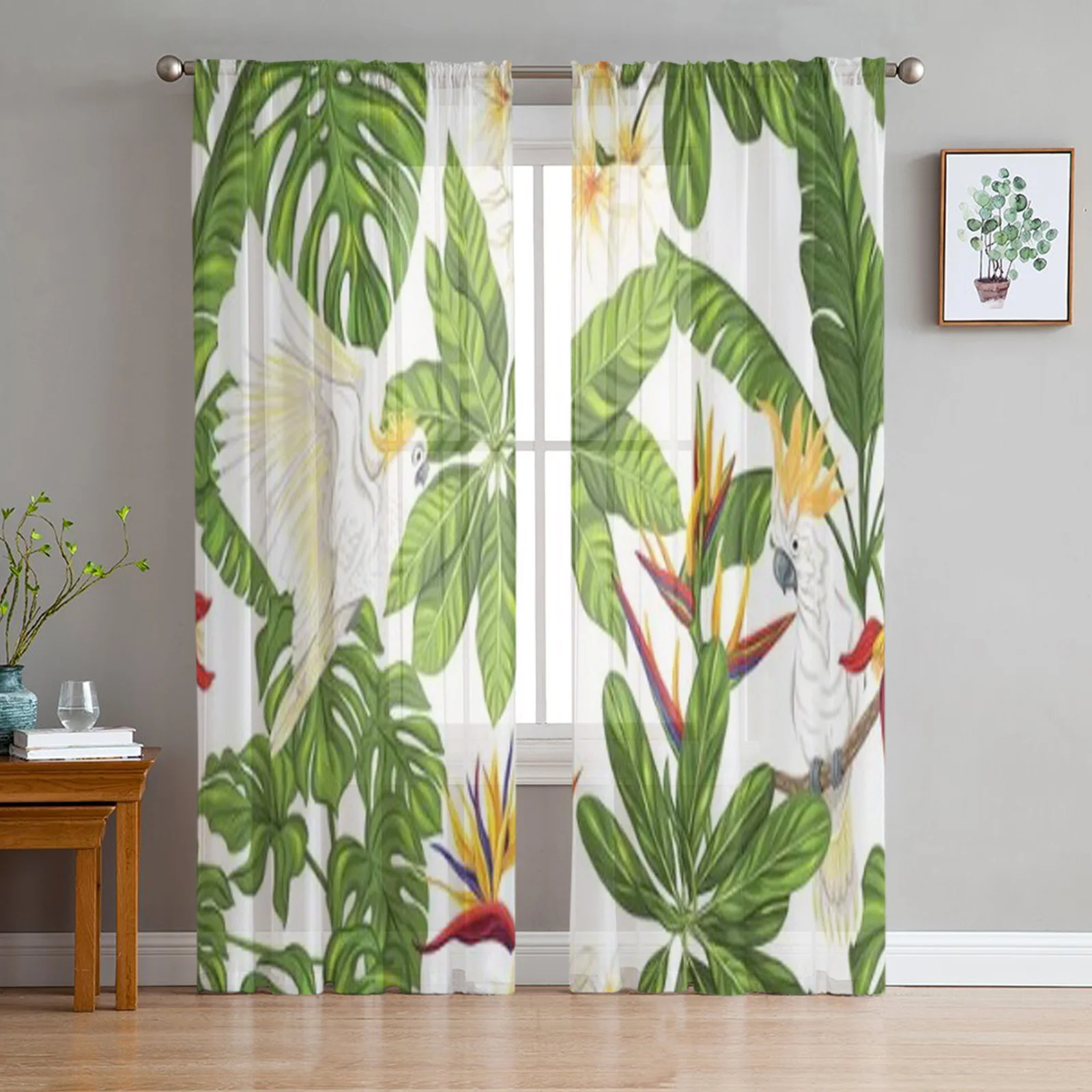 

Tropical Plants Flowers And Birds Tulle Sheer Curtains for Living Room Bedroom Kitchen Decoration Voile Organza Curtains