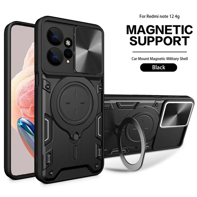 

Чехол для Xiaomi Redmi Note 12 4G, автомобильный держатель с магнитным кольцом, бронированные противоударные чехлы для телефонов Remi Redmy Note12 4G, задняя крышка