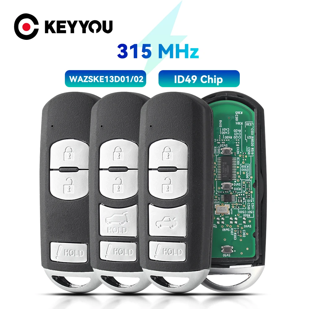 

KEYYOU FSK 315MHz ID49 Chip For Mazda 3 6 MX-5 Miata 2013-2019 3/4 Buttons Remote Car Key SKE13D-01 WAZSKE13D01 WAZSKE13D02