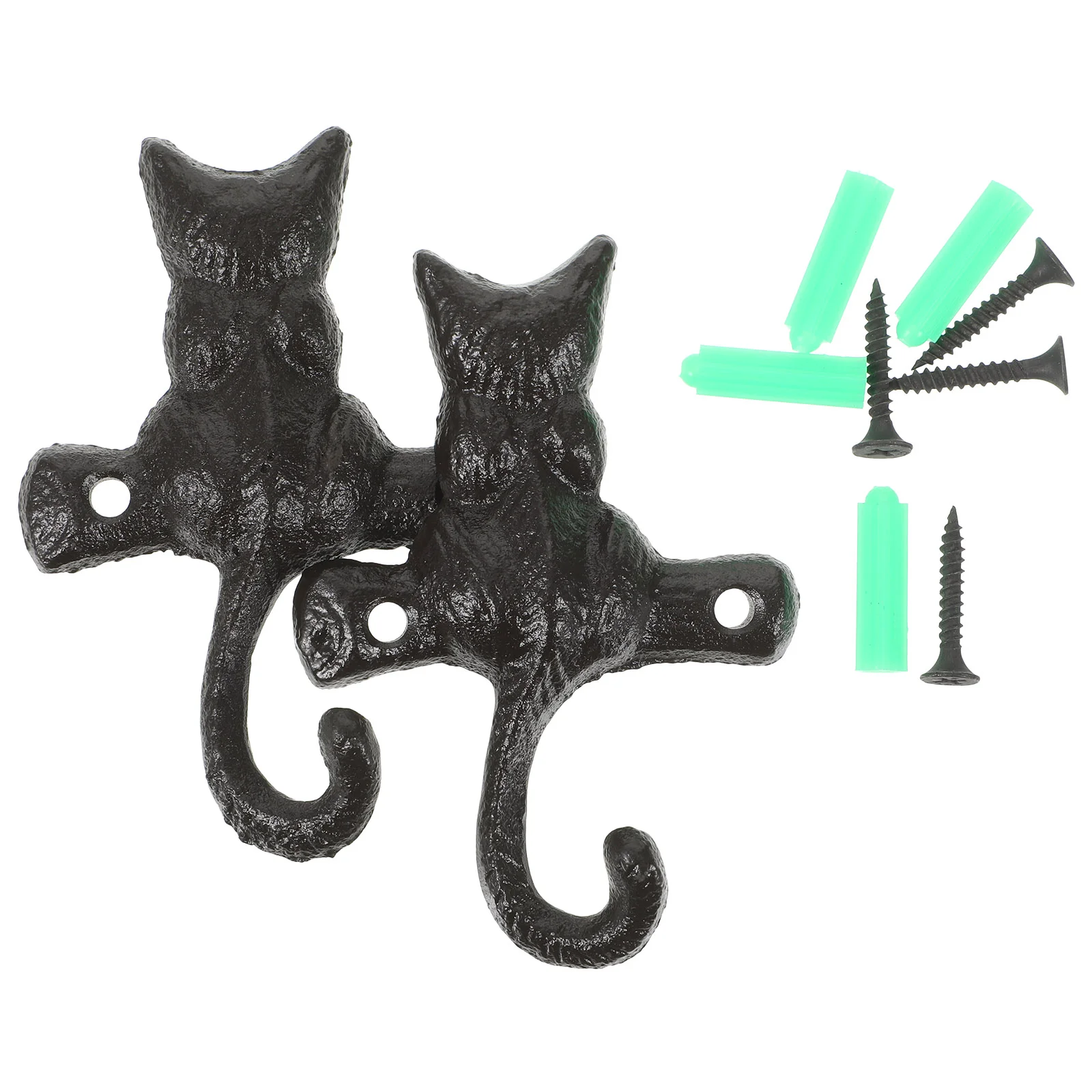2 Pcs European Classical Cast Iron Cat Hook Wall Mounted Coat Hooks Purse Cute Key Hat Hangers Decorative