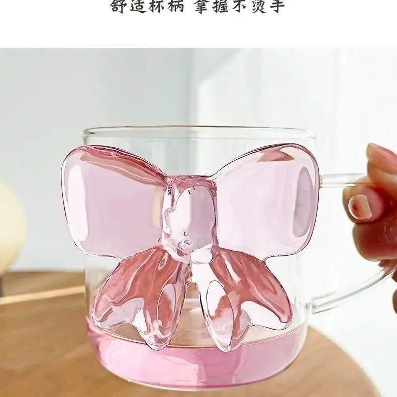 Розовый бокал с бантом из боросиликатного стекла