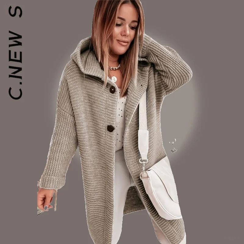 

C.New S New Women Long Cardigan Knitted Sweater Simple Stylish Slim Jacket Chic Casual Sweaters Ladies Korean Style Vintage Top