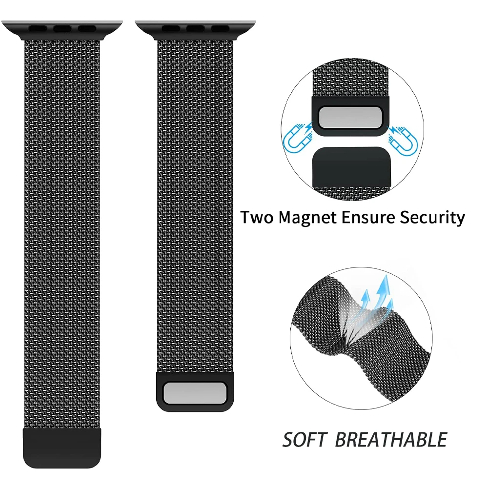 Stainless Steel Milanese Strap For Apple Watch 76Se Band 44mm 40mm 42mm 38mm Smartwatch iWatch Series 345 Bracelet Magnetic Loop