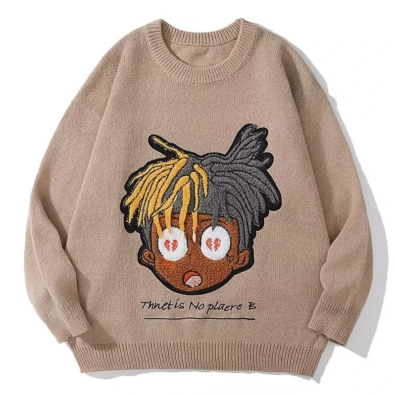 

Мужской трикотажный джемпер в стиле хип-хоп, с мультяшной вышивкой