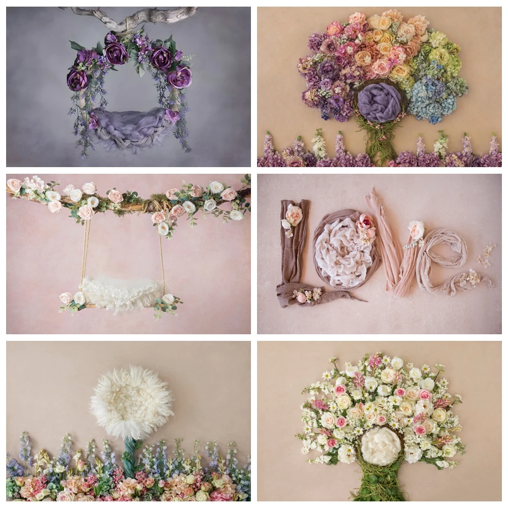 

Newborn Portrait Backdrop for Photography Flower Leaves Floor Theme Party Decor Sleeping Baby Artistic Background Photo Studio