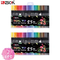 zscm two box 122532art supplies watercolor art marker brush double tip thin line drawing for calligraphy painting