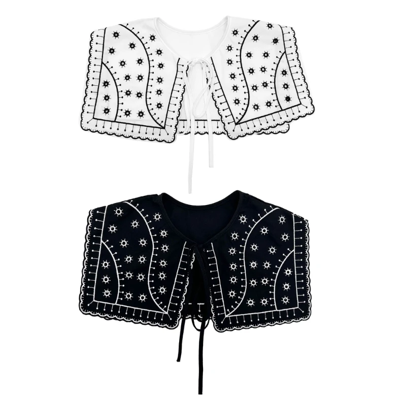 Половина рубашки с вышивкой накладной воротник черный широкий лацкан