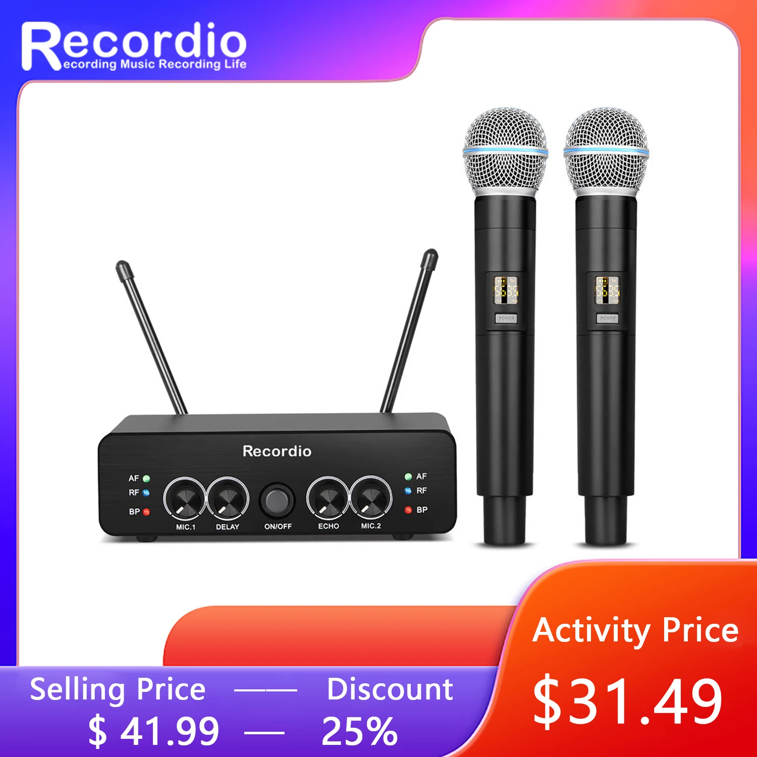 

GAW-P1000 Professional UHF One Drags Two Microphone Adjustable Frequency Wireless Dynamic Microphone
