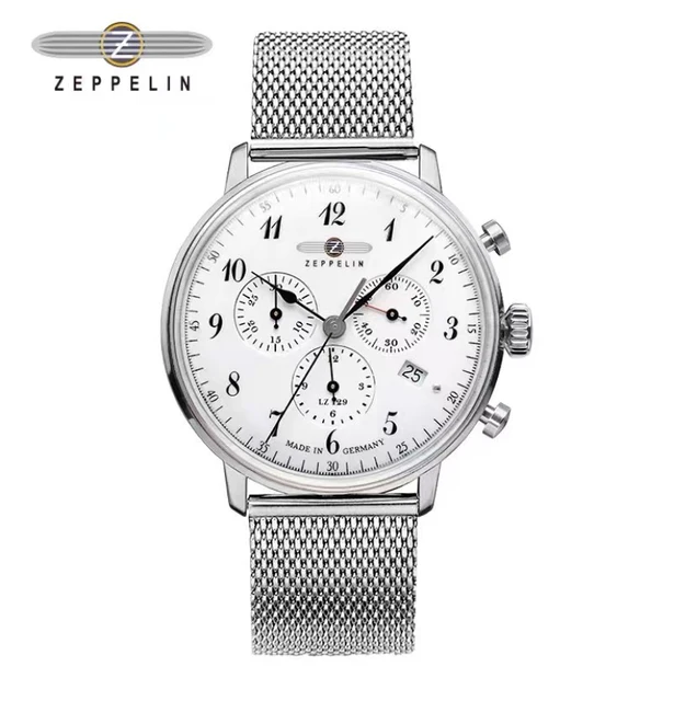 Zeppelin German men's and women's watches Waterproof leather belt Business casual quartz men's three eye multi-function watch 3