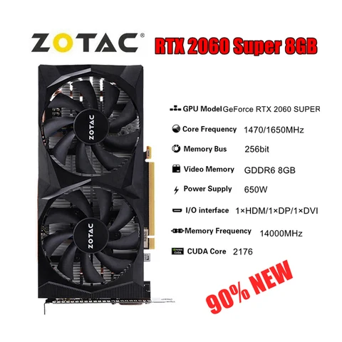 Бывшая в употреблении видеокарта ZOTAC RTX 2060 SUPER 6 ГБ 8 ГБ GPU RTX2060 GDDR6 192 бит игровая графическая карта